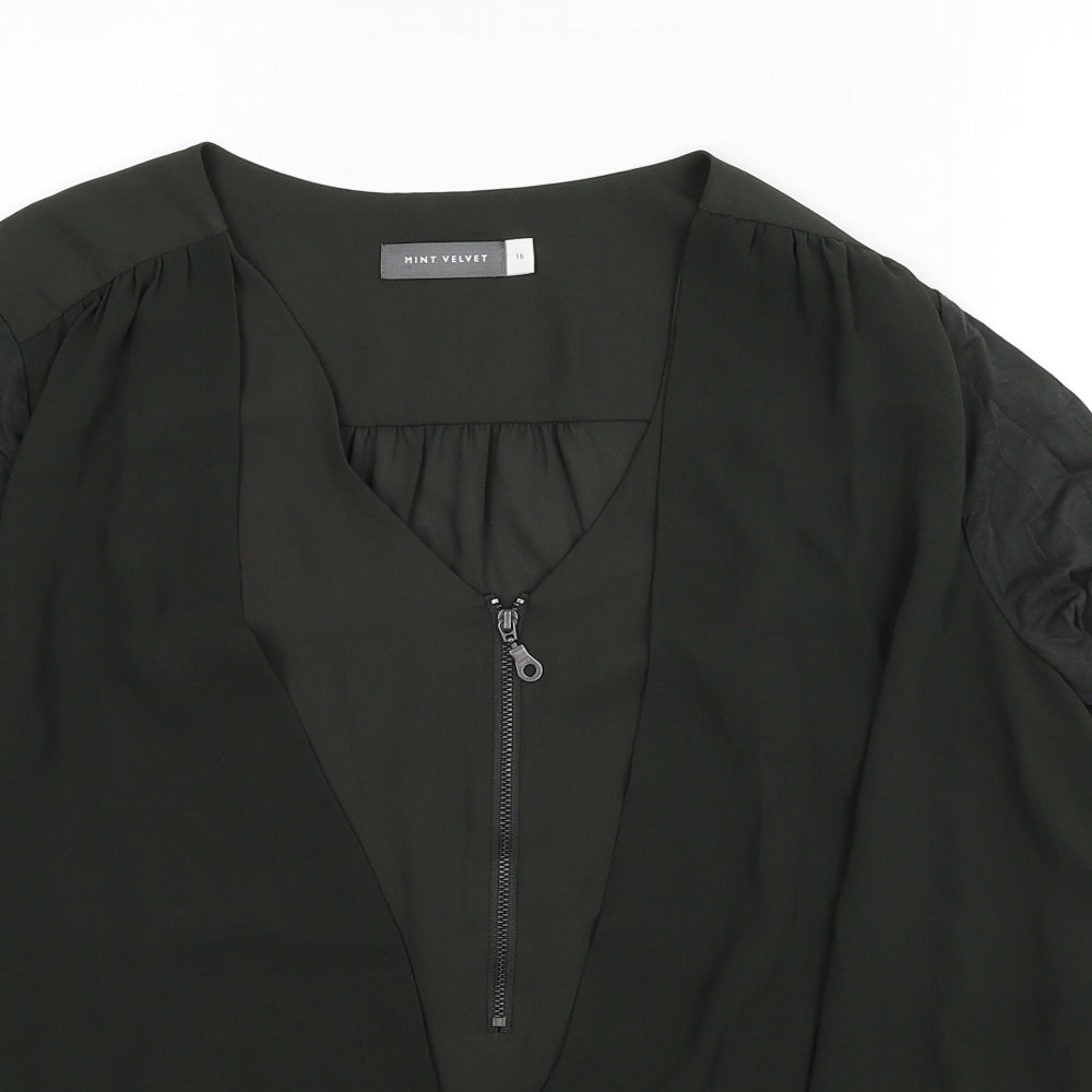 Mint Velvet Womens Green Polyester Basic Blouse Size 16 V-Neck