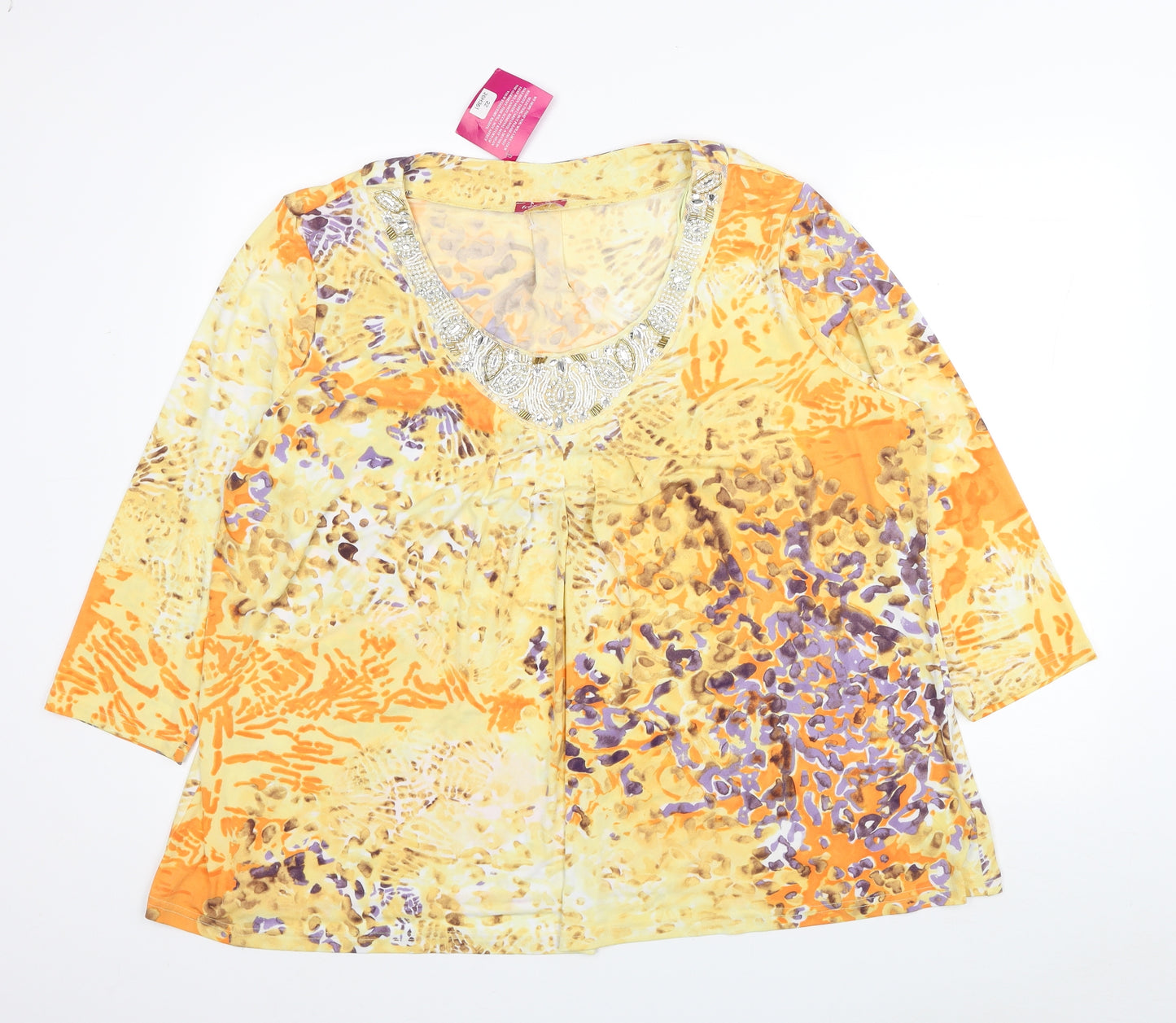 Together Womens Yellow Geometric Polyester Basic Blouse Size 22 Scoop Neck