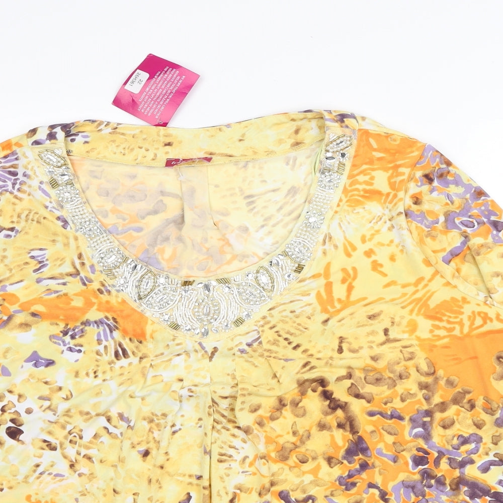 Together Womens Yellow Geometric Polyester Basic Blouse Size 22 Scoop Neck