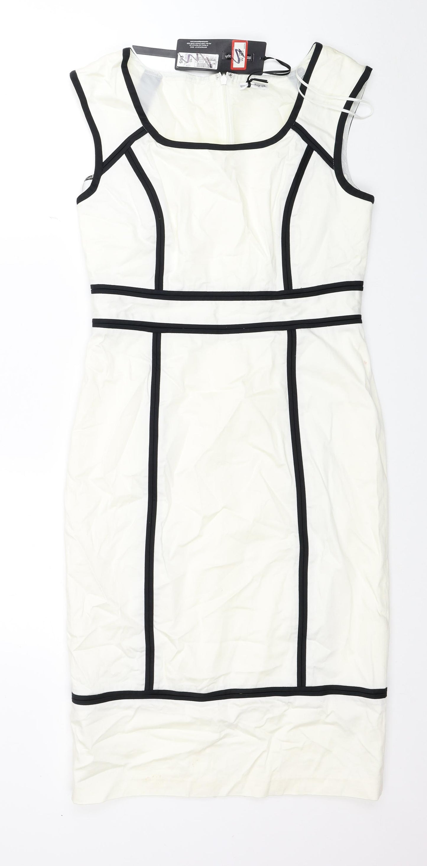 Marks and Spencer Womens White Cotton A-Line Size 10 Square Neck Zip