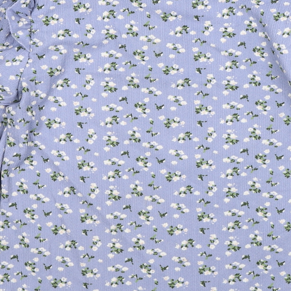 TU Womens Blue Floral Polyester Basic Blouse Size 10 Round Neck