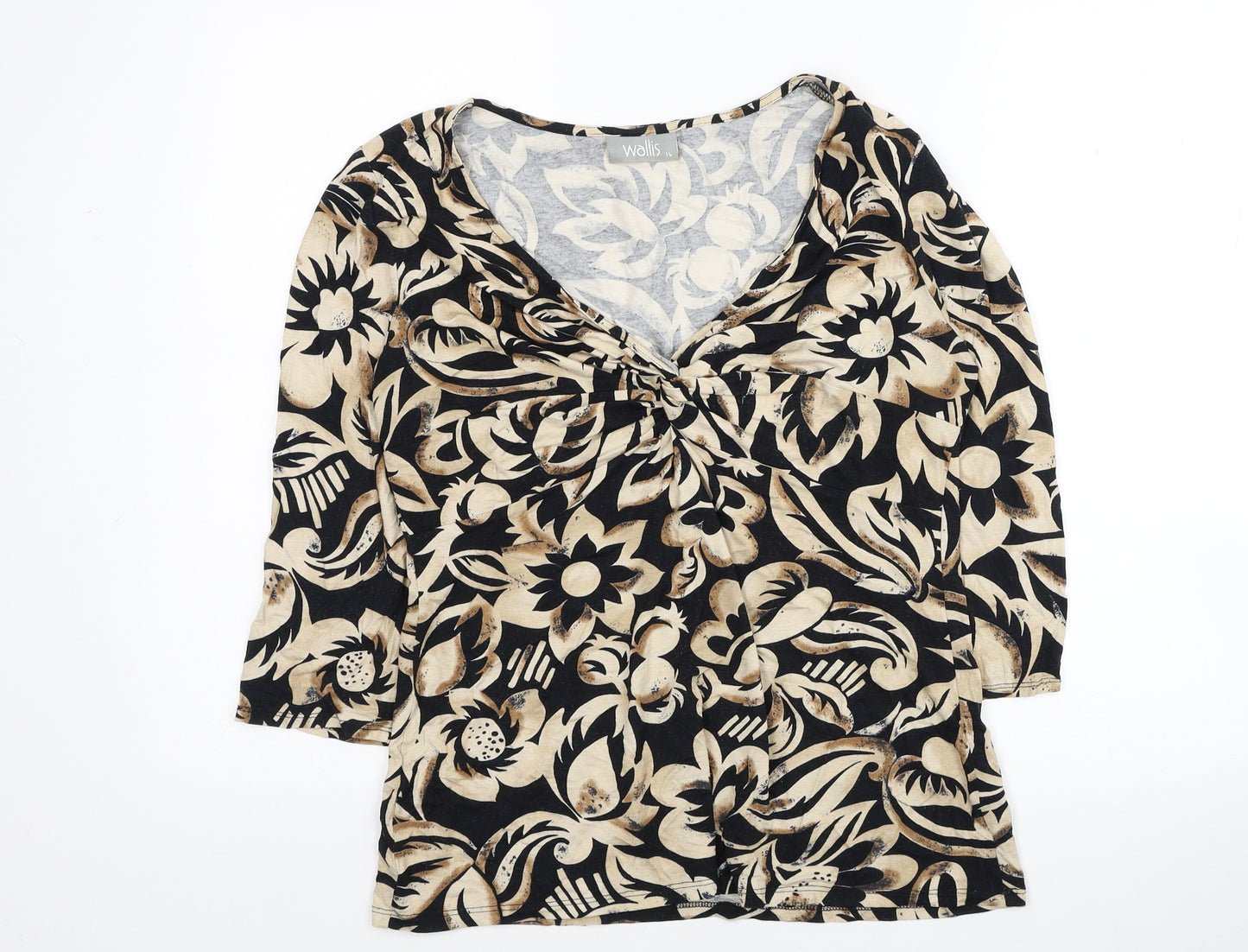 Wallis Womens Beige Floral Viscose Basic Blouse Size 14 V-Neck