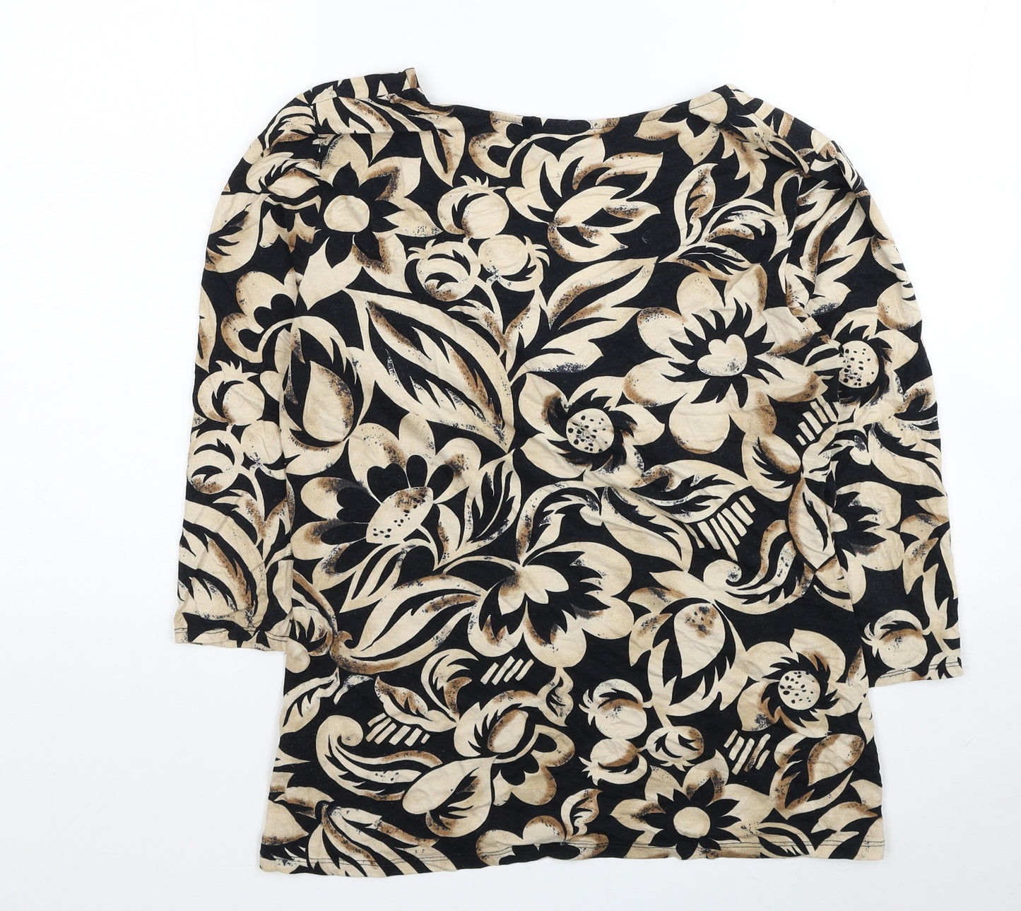 Wallis Womens Beige Floral Viscose Basic Blouse Size 14 V-Neck