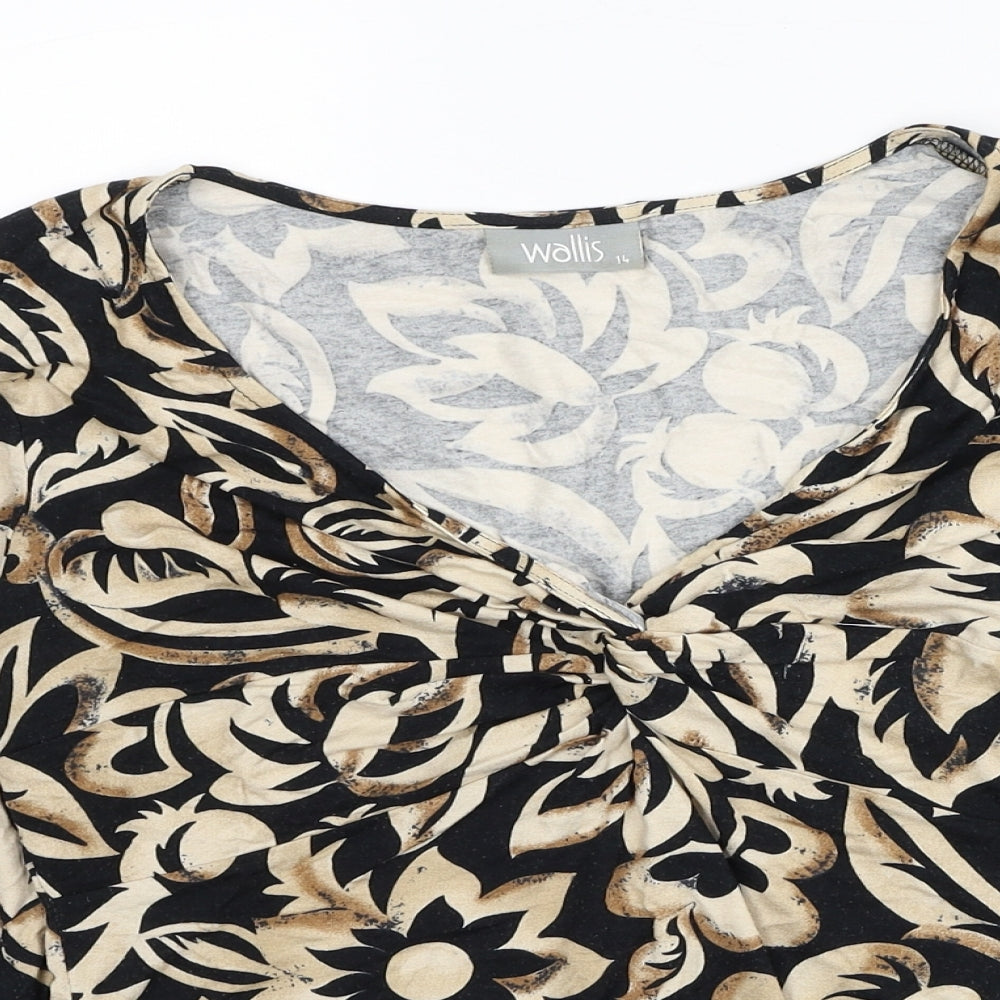 Wallis Womens Beige Floral Viscose Basic Blouse Size 14 V-Neck