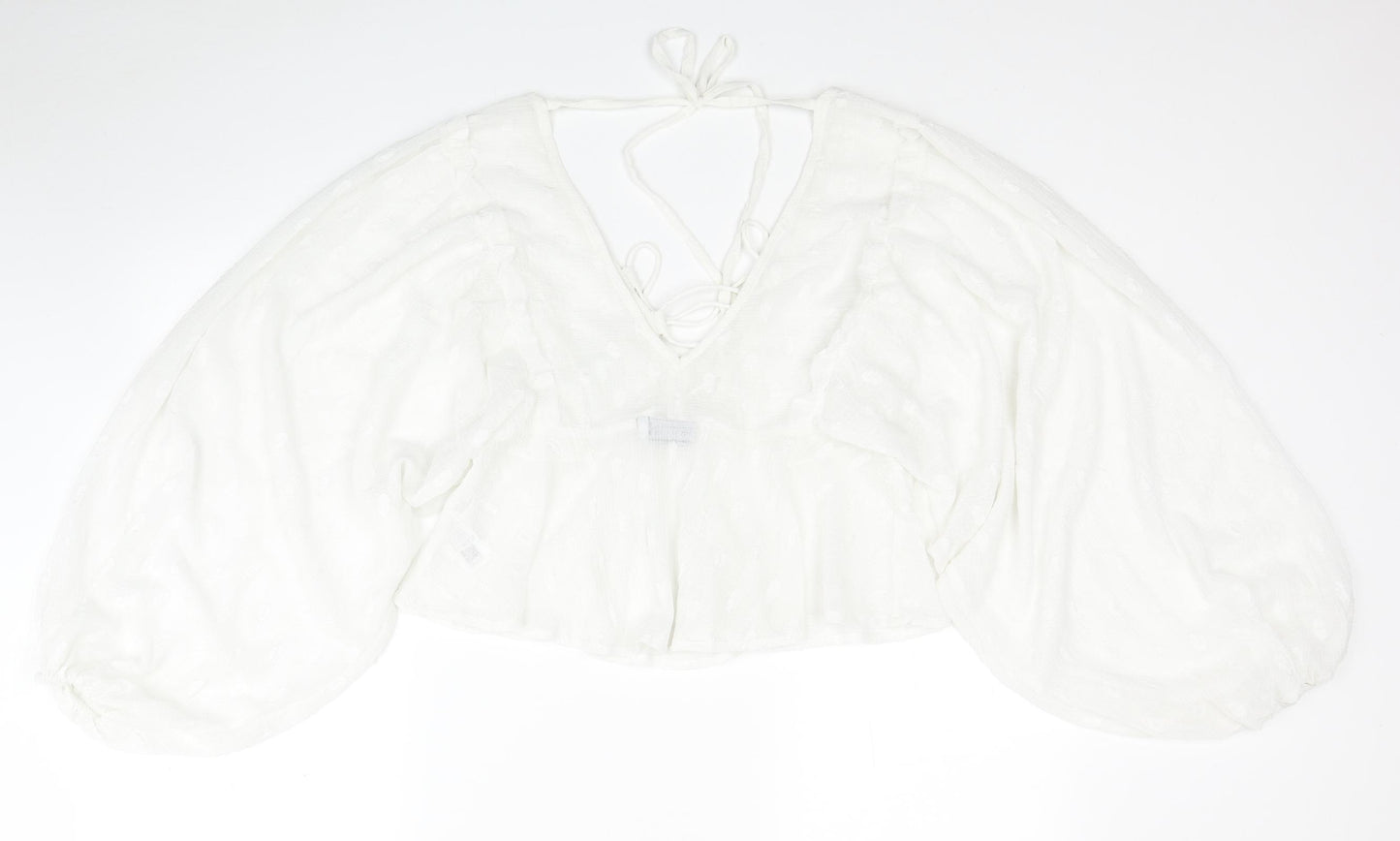 ASOS Womens White Geometric Polyester Basic Blouse Size 6 V-Neck