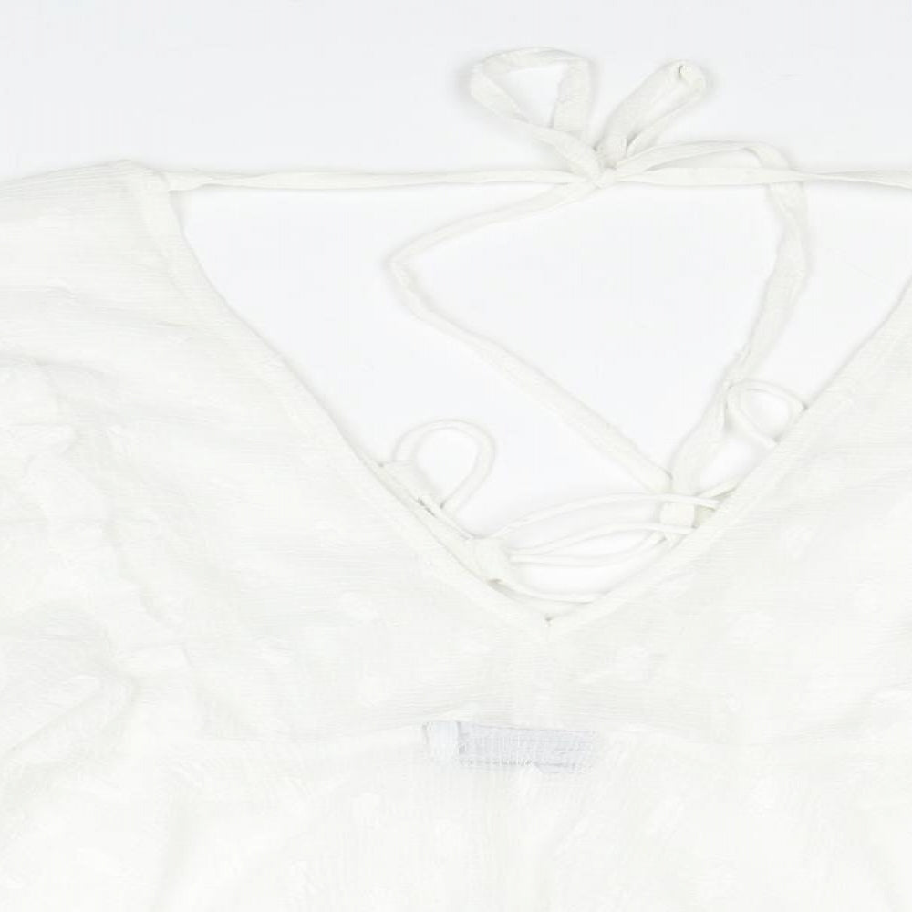 ASOS Womens White Geometric Polyester Basic Blouse Size 6 V-Neck