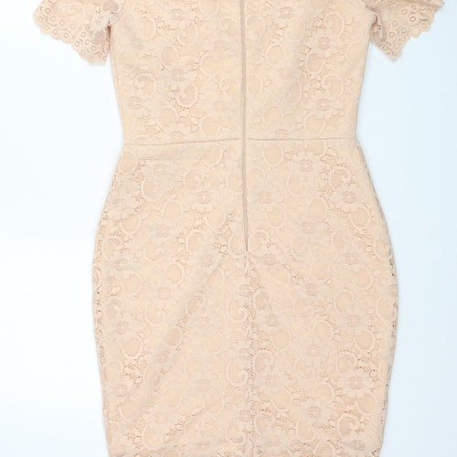 ASOS Womens Beige Floral Polyester Pencil Dress Size 10 Round Neck Zip