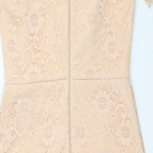 ASOS Womens Beige Floral Polyester Pencil Dress Size 10 Round Neck Zip