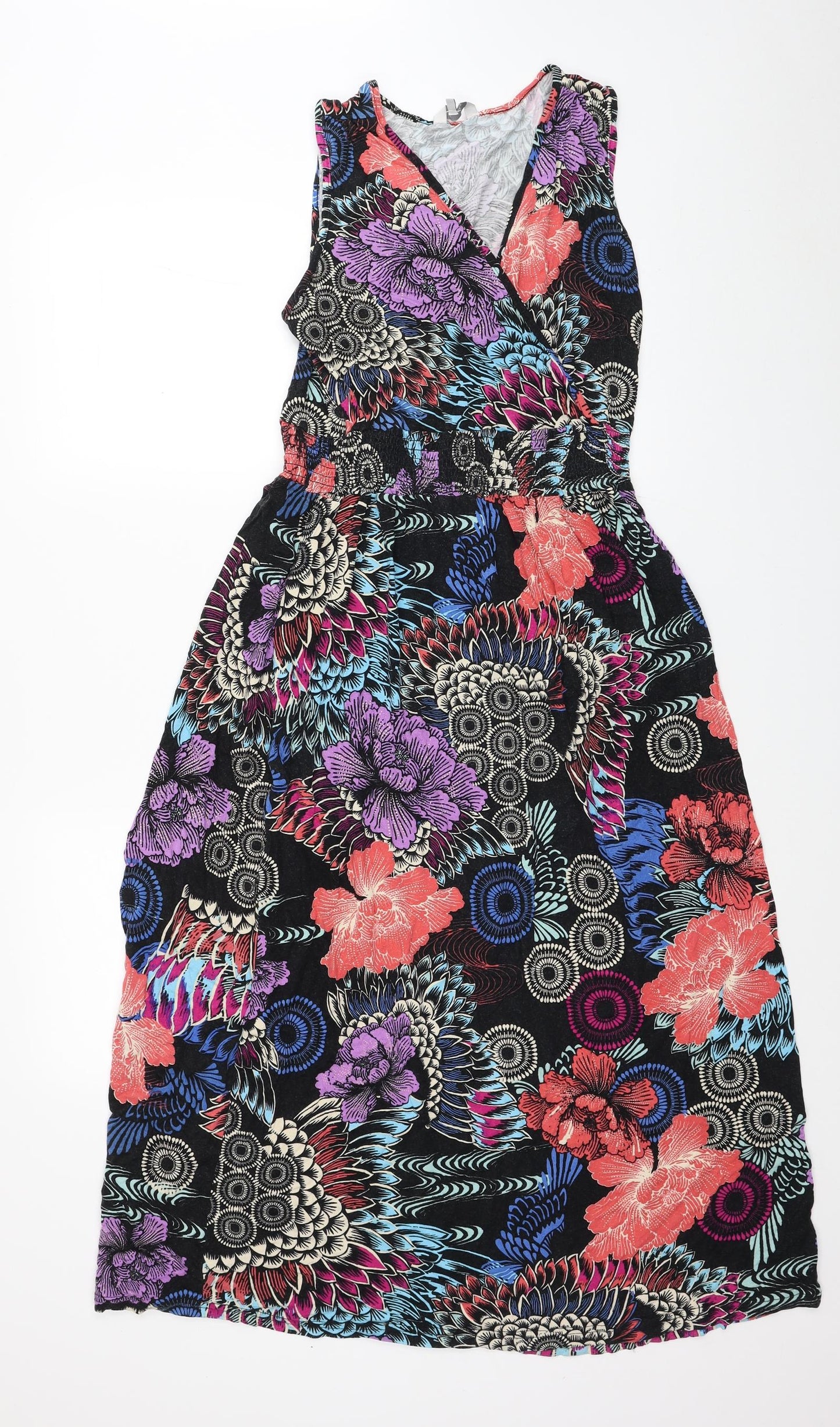 Peacocks Womens Black Floral Viscose A-Line Size 18 V-Neck Pullover