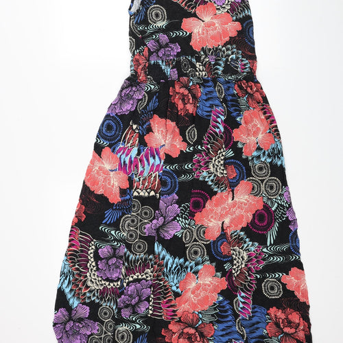 Peacocks Womens Black Floral Viscose A-Line Size 18 V-Neck Pullover