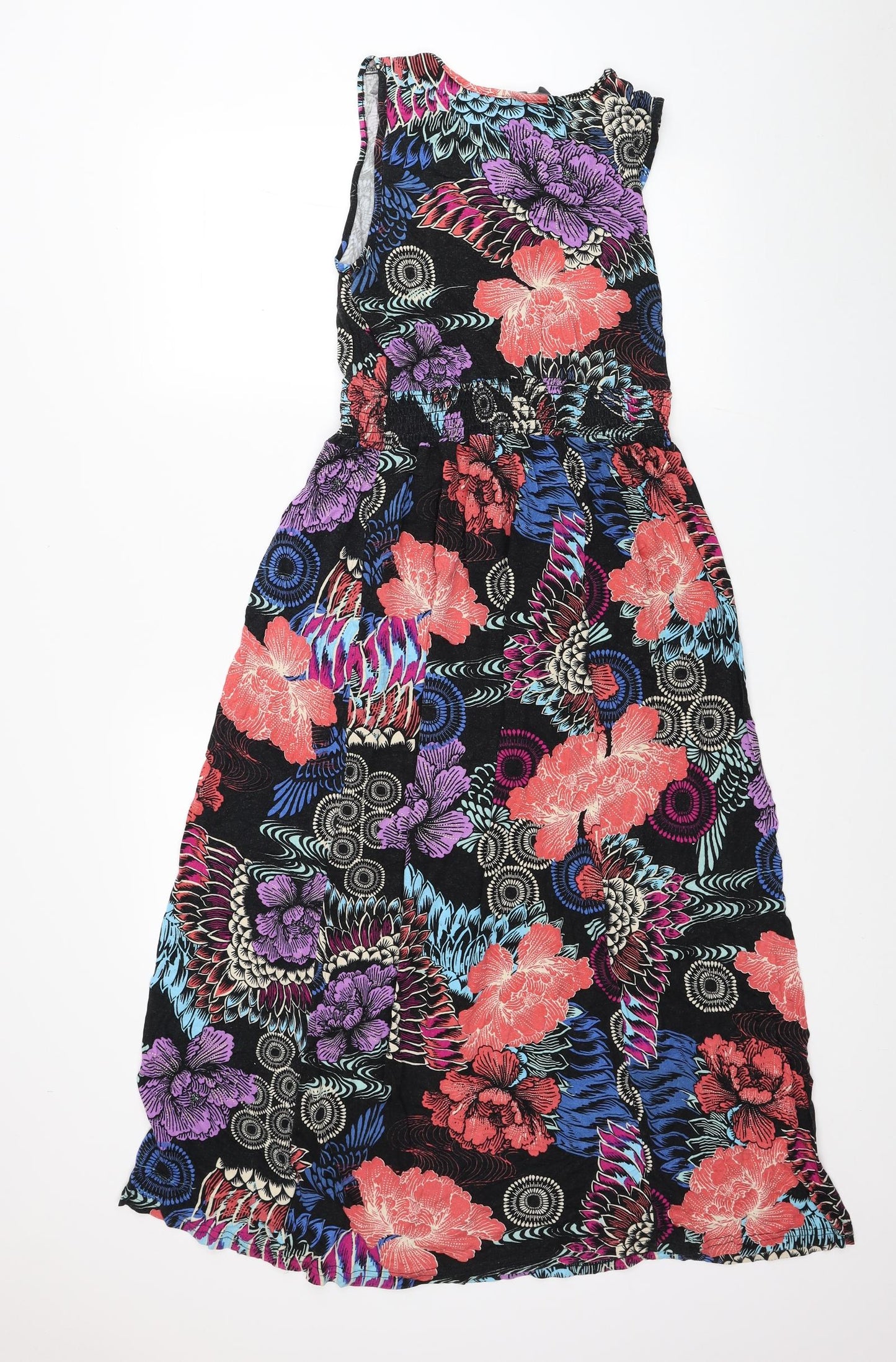 Peacocks Womens Black Floral Viscose A-Line Size 18 V-Neck Pullover