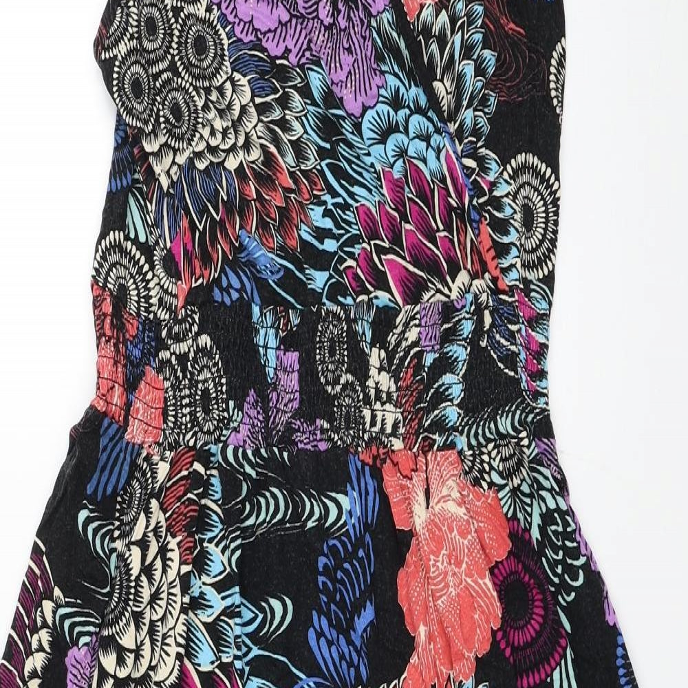 Peacocks Womens Black Floral Viscose A-Line Size 18 V-Neck Pullover