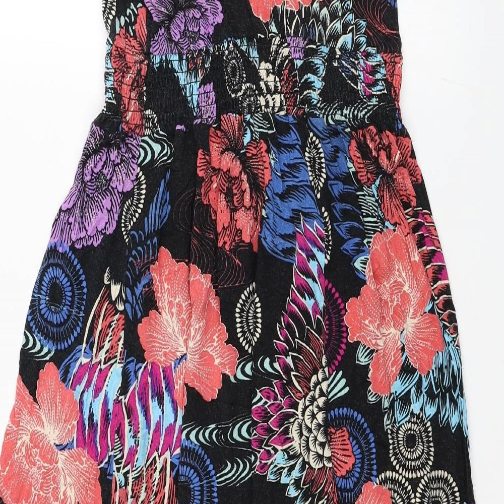 Peacocks Womens Black Floral Viscose A-Line Size 18 V-Neck Pullover