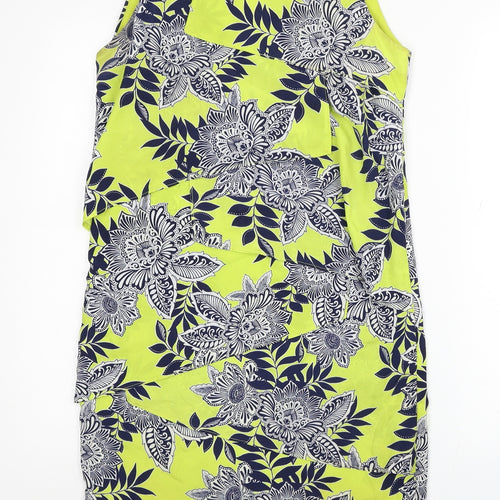 M&Co Womens Green Floral Polyester Sheath Size 8 Boat Neck Button
