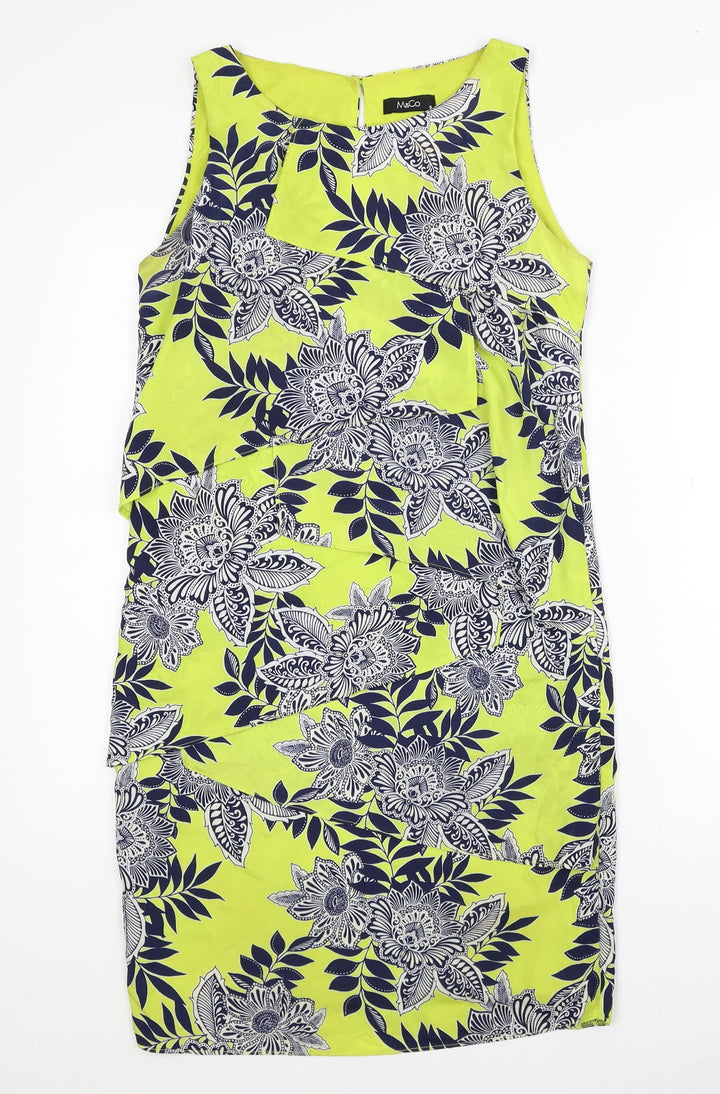 M&Co Womens Green Floral Polyester Sheath Size 8 Boat Neck Button