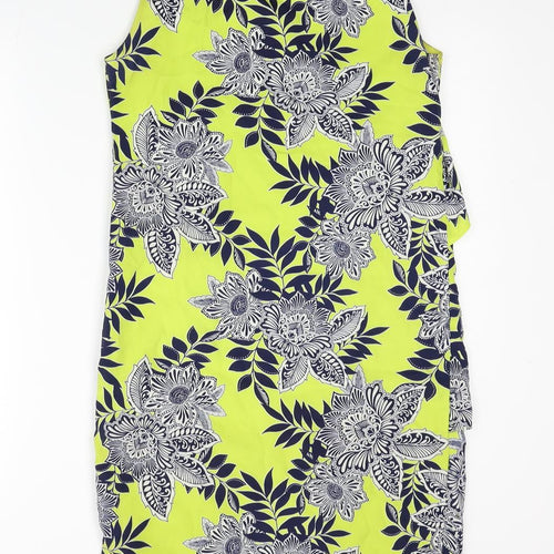 M&Co Womens Green Floral Polyester Sheath Size 8 Boat Neck Button