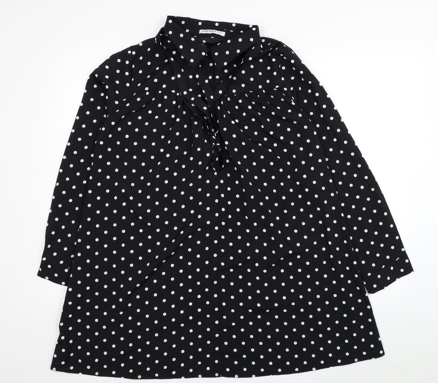 Glamorous Womens Black Polka Dot Polyester Shirt Dress Size M Collared Button