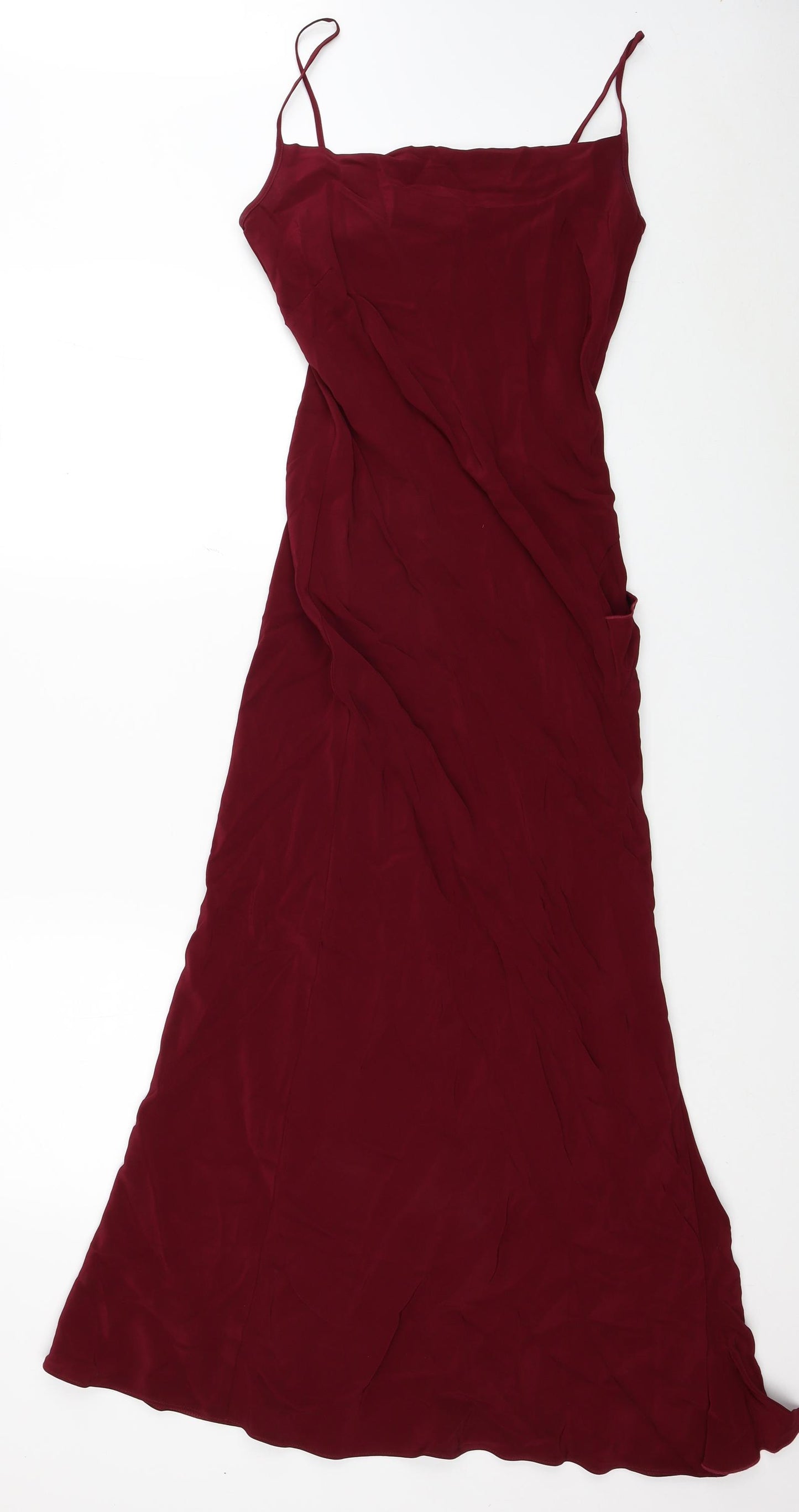 Debut Womens Red Acetate Slip Dress Size 8 Square Neck Zip