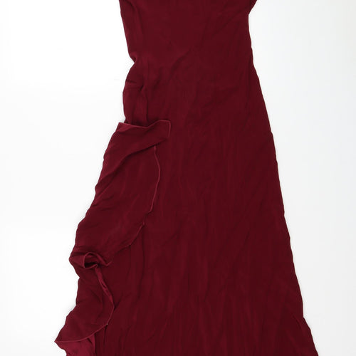 Debut Womens Red Acetate Slip Dress Size 8 Square Neck Zip