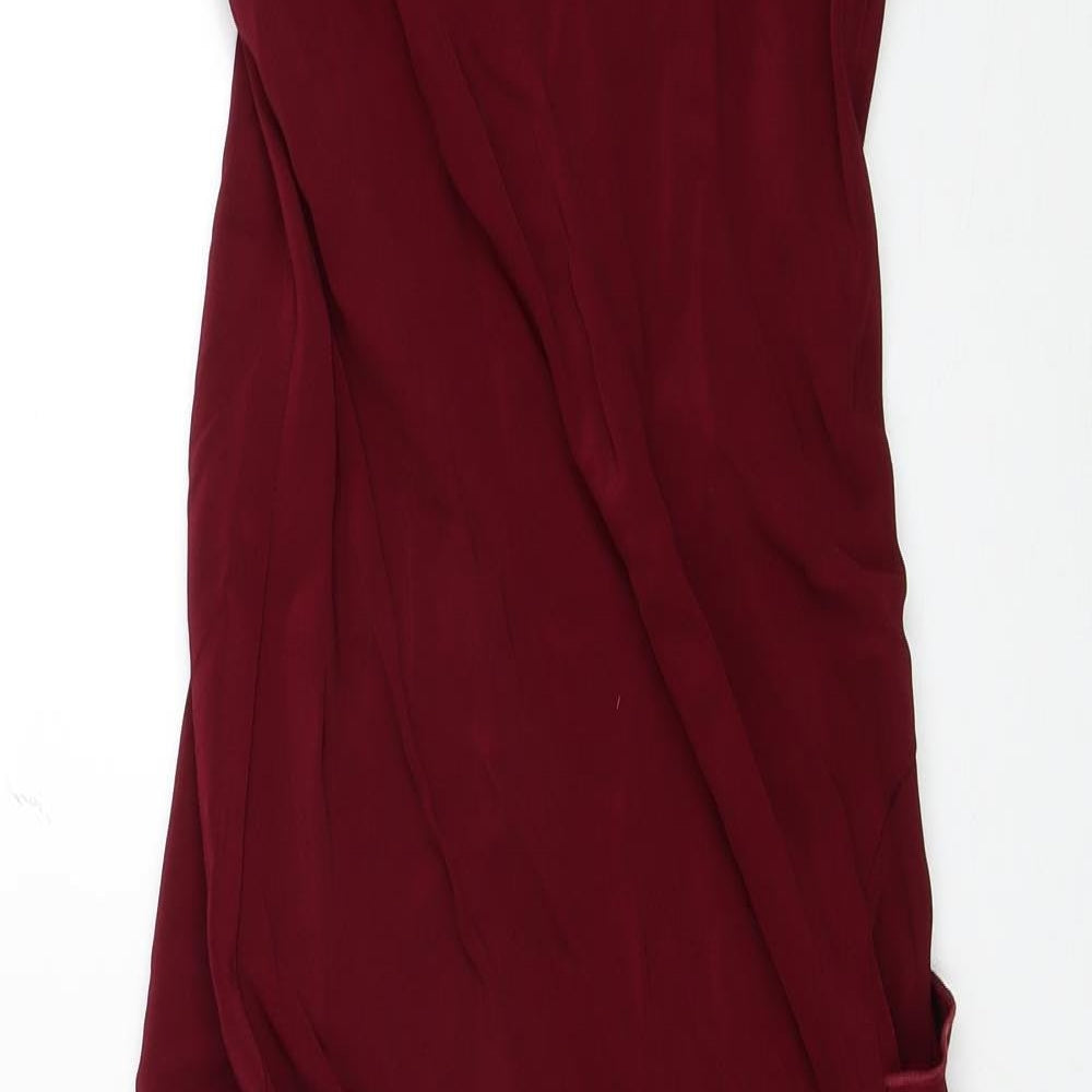 Debut Womens Red Acetate Slip Dress Size 8 Square Neck Zip