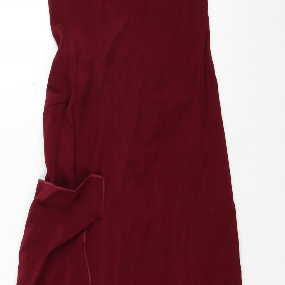 Debut Womens Red Acetate Slip Dress Size 8 Square Neck Zip