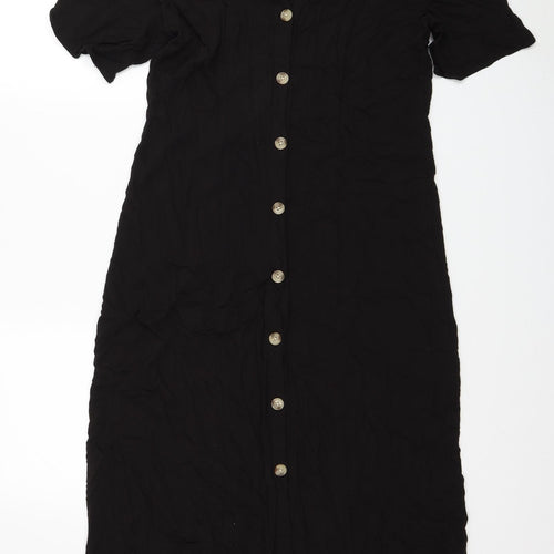Monki Womens Black Viscose T-Shirt Dress Size M V-Neck Button