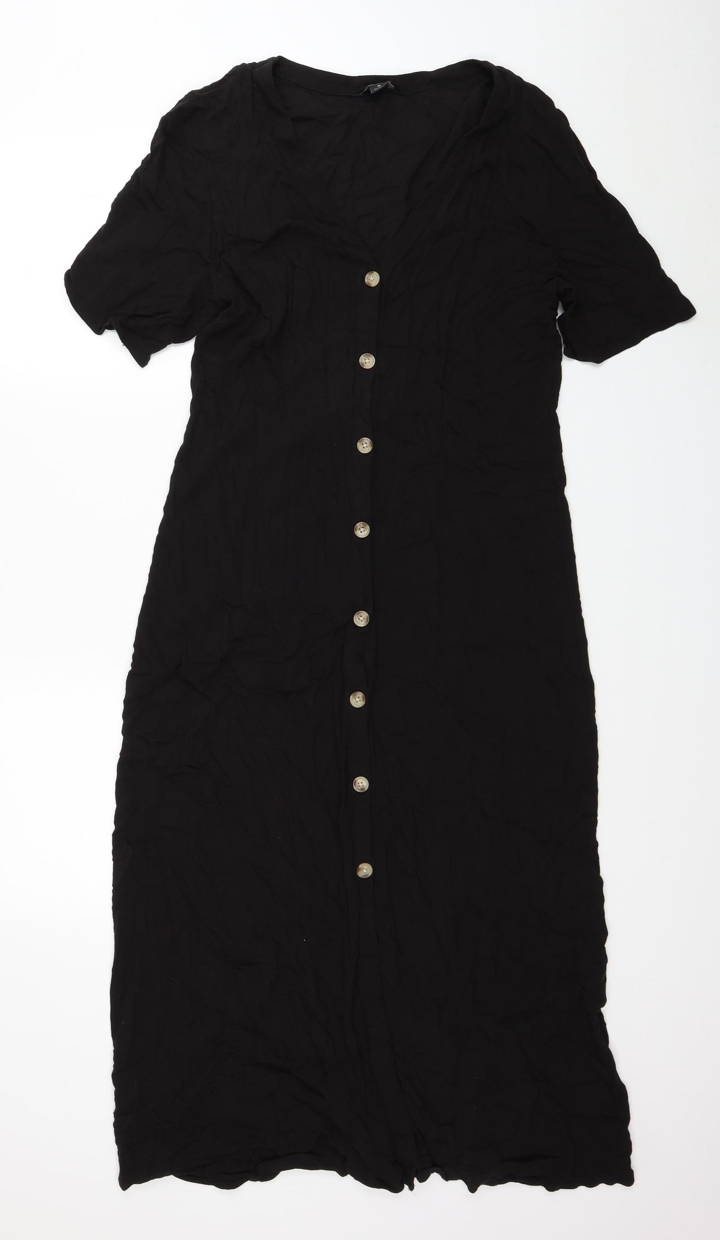 Monki Womens Black Viscose T-Shirt Dress Size M V-Neck Button