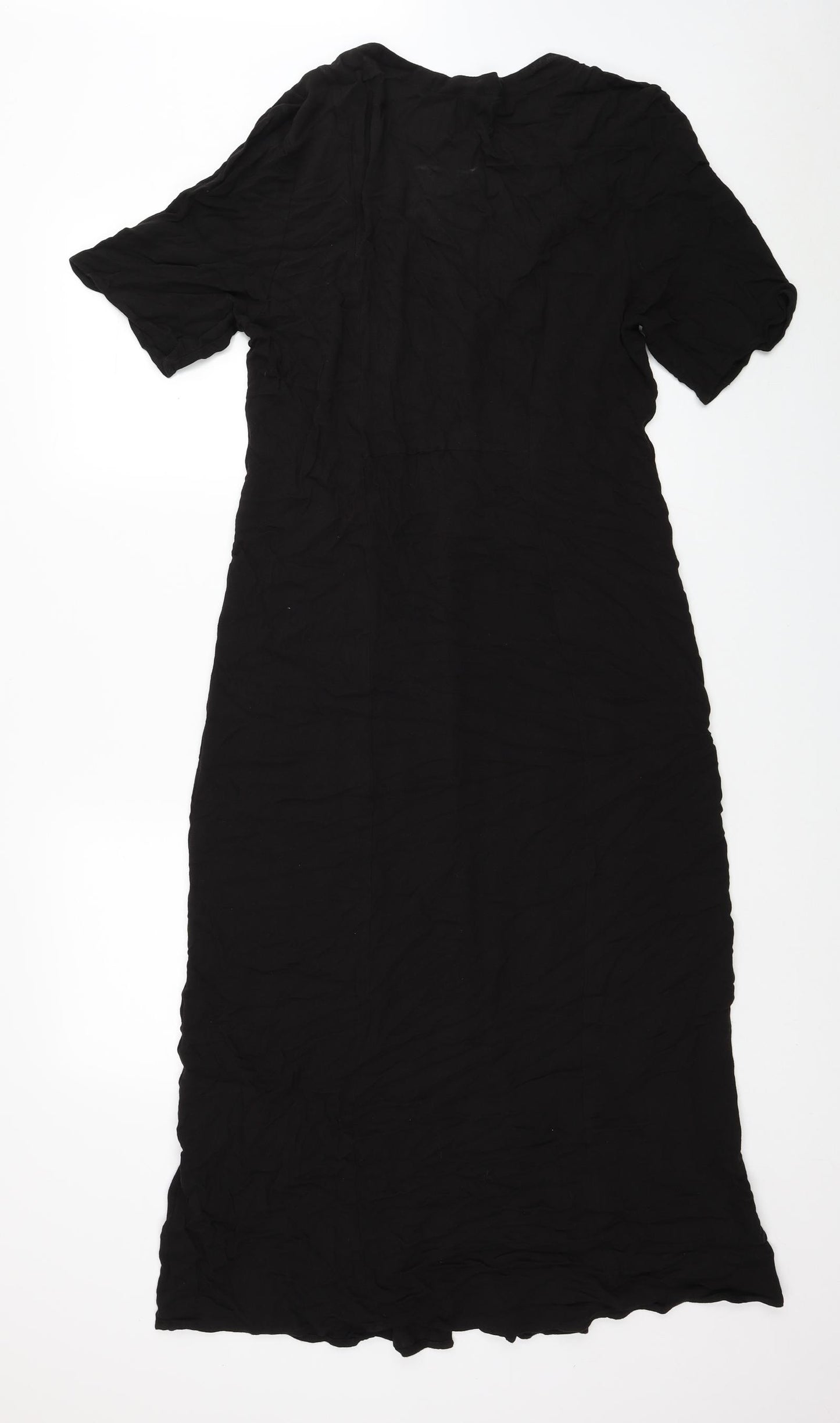 Monki Womens Black Viscose T-Shirt Dress Size M V-Neck Button