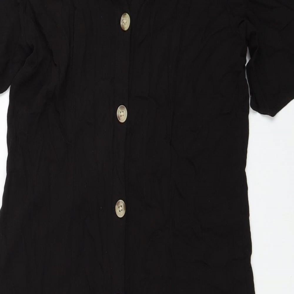 Monki Womens Black Viscose T-Shirt Dress Size M V-Neck Button