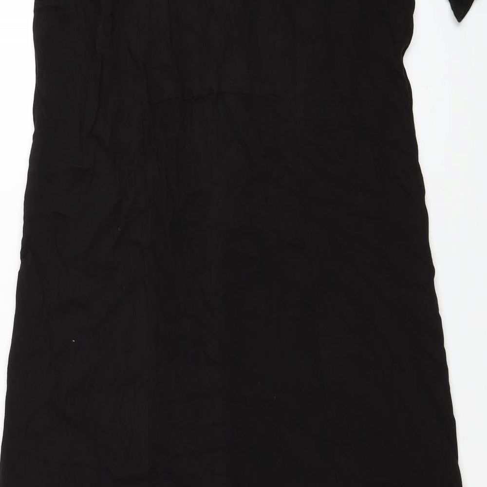 Monki Womens Black Viscose T-Shirt Dress Size M V-Neck Button