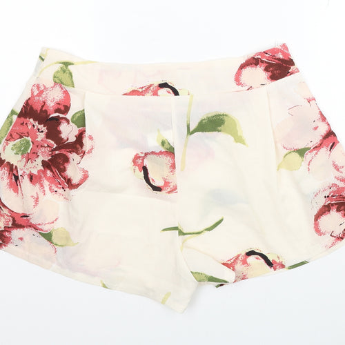 Preworn Womens Beige Floral Cotton Hot Pants Shorts Size XL L3 in Regular Zip