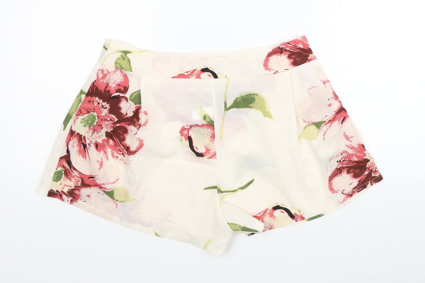Preworn Womens Beige Floral Cotton Hot Pants Shorts Size XL L3 in Regular Zip