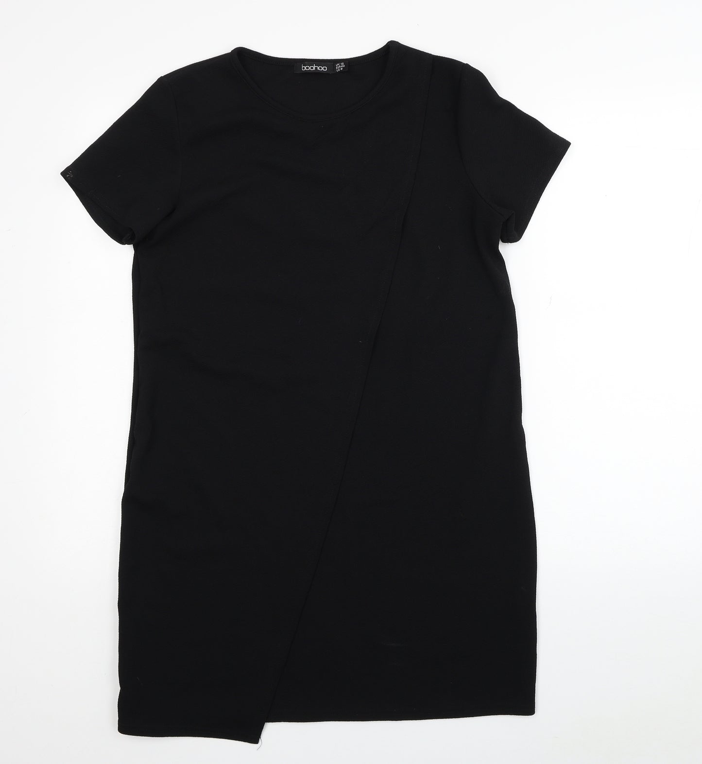 Boohoo Womens Black Polyester T-Shirt Dress Size 12 Round Neck Pullover