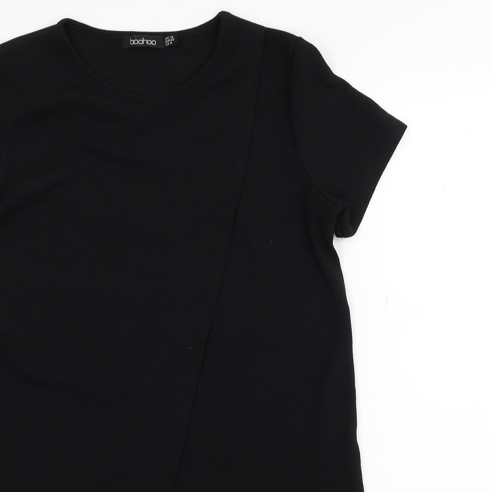 Boohoo Womens Black Polyester T-Shirt Dress Size 12 Round Neck Pullover