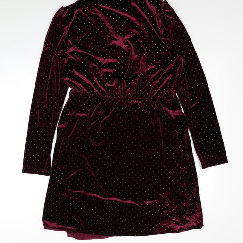 Marks and Spencer Womens Red Polka Dot Polyester A-Line Size 14 V-Neck Pullover