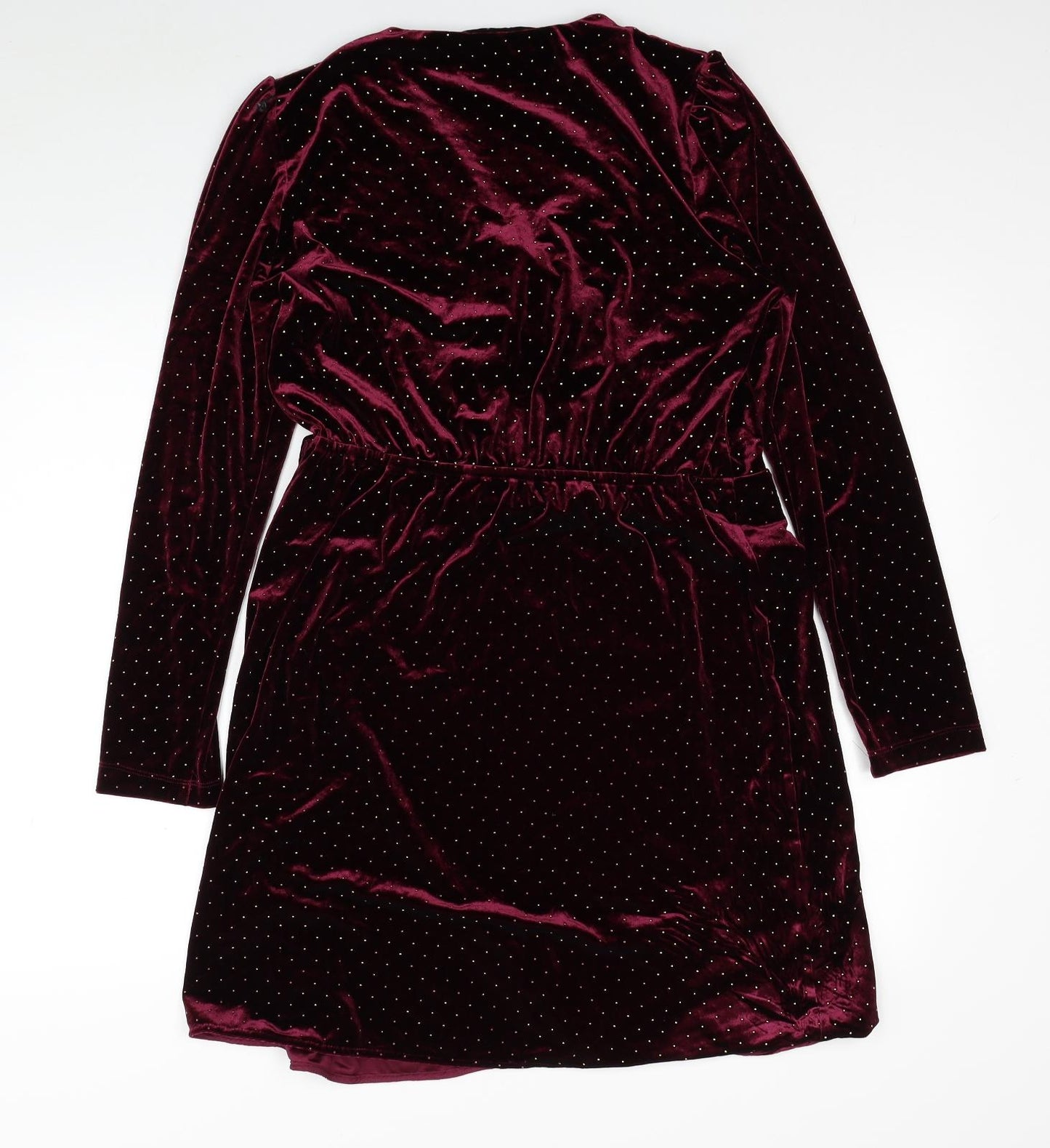 Marks and Spencer Womens Red Polka Dot Polyester A-Line Size 14 V-Neck Pullover