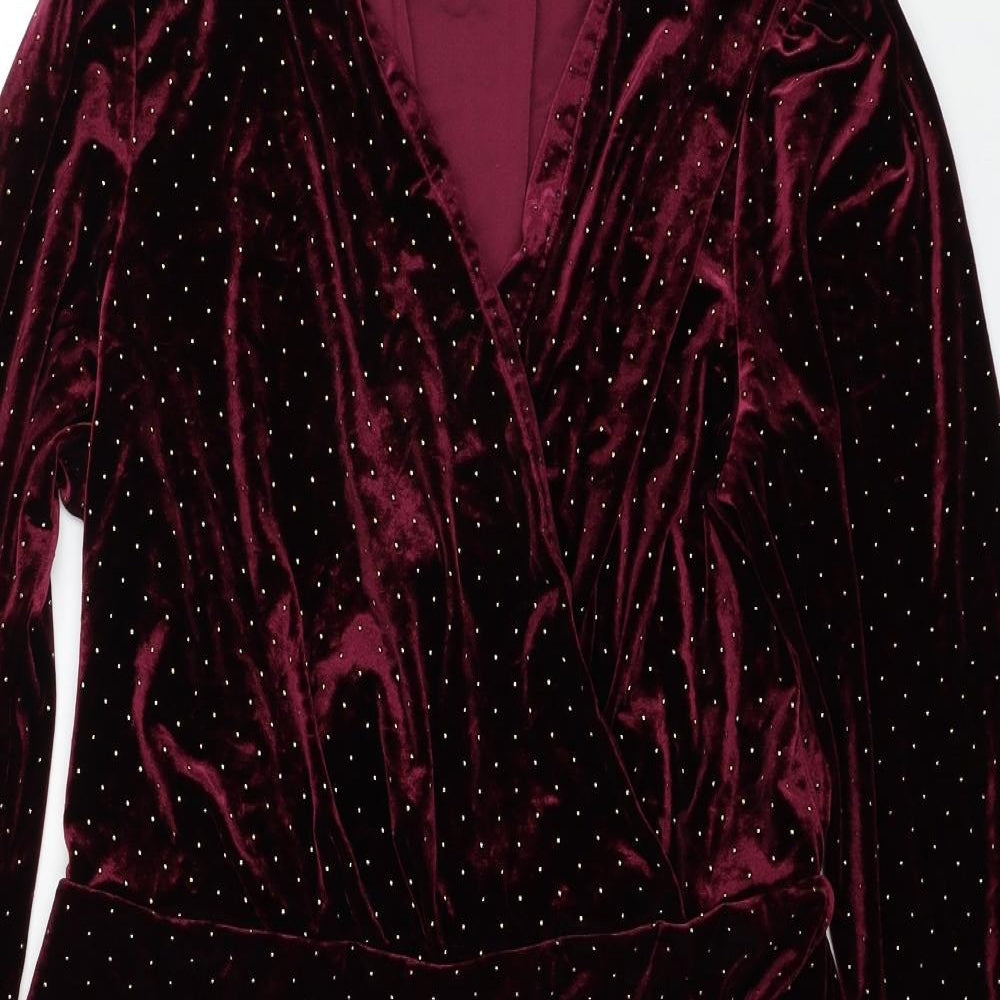 Marks and Spencer Womens Red Polka Dot Polyester A-Line Size 14 V-Neck Pullover