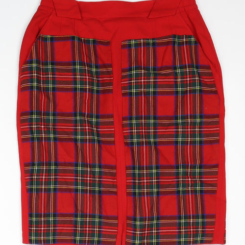 Preworn Womens Red Plaid Polyester A-Line Skirt Size 32 in Zip
