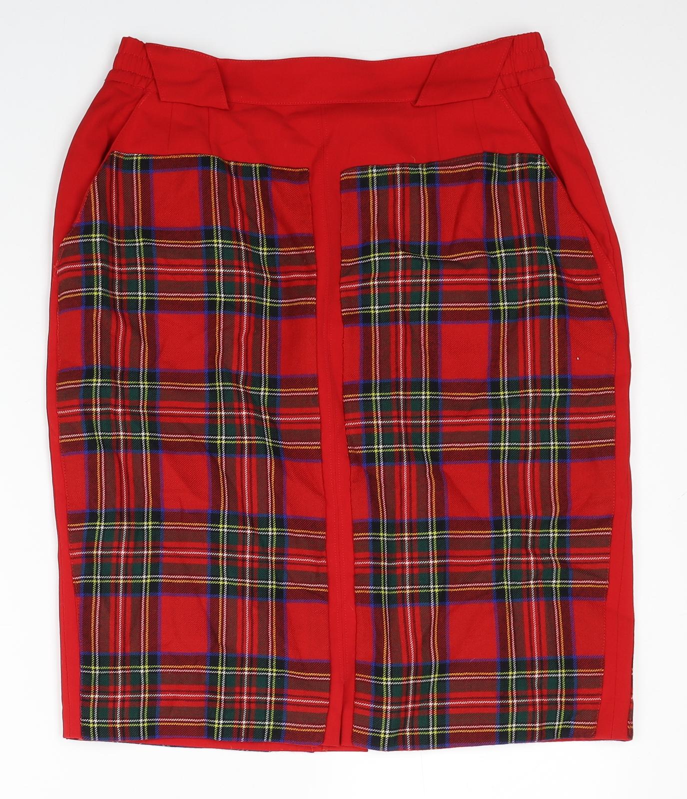 Preworn Womens Red Plaid Polyester A-Line Skirt Size 32 in Zip