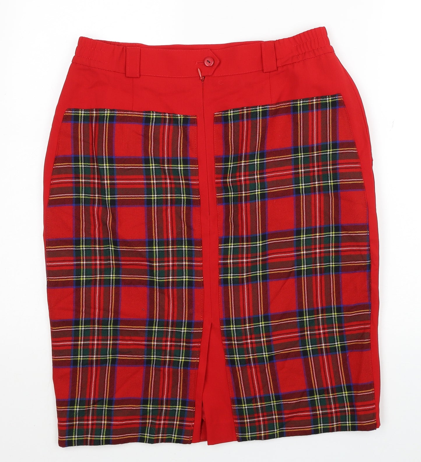 Preworn Womens Red Plaid Polyester A-Line Skirt Size 32 in Zip
