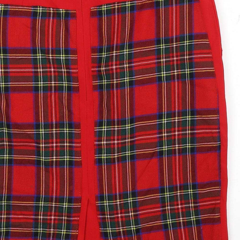 Preworn Womens Red Plaid Polyester A-Line Skirt Size 32 in Zip