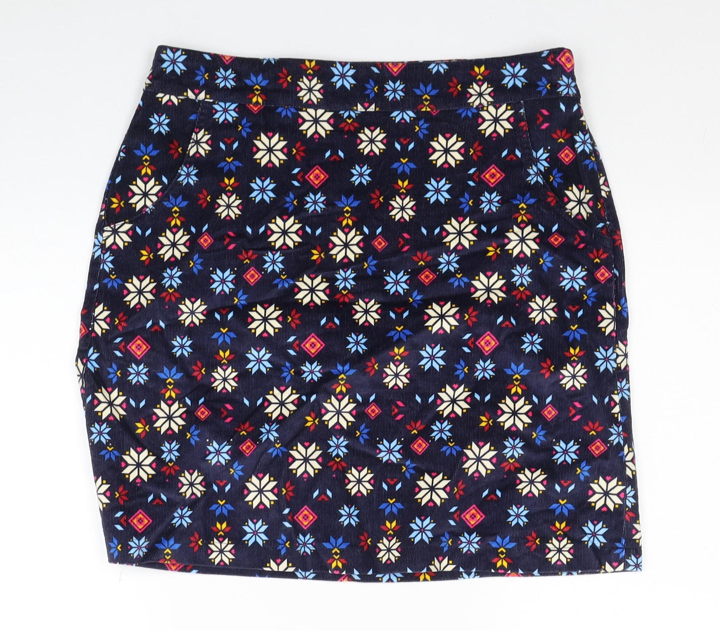 TU Womens Blue Geometric Cotton Mini Skirt Size 10 Zip