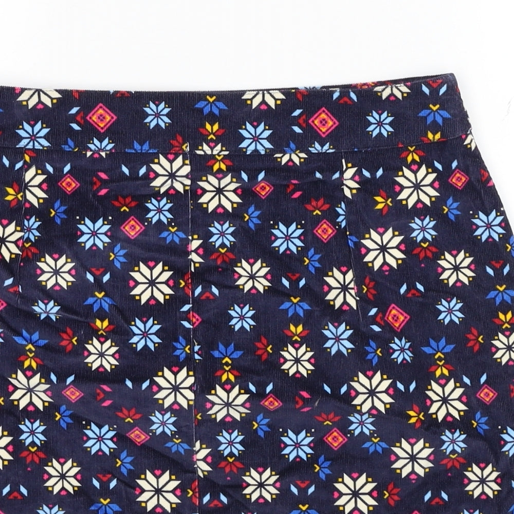 TU Womens Blue Geometric Cotton Mini Skirt Size 10 Zip