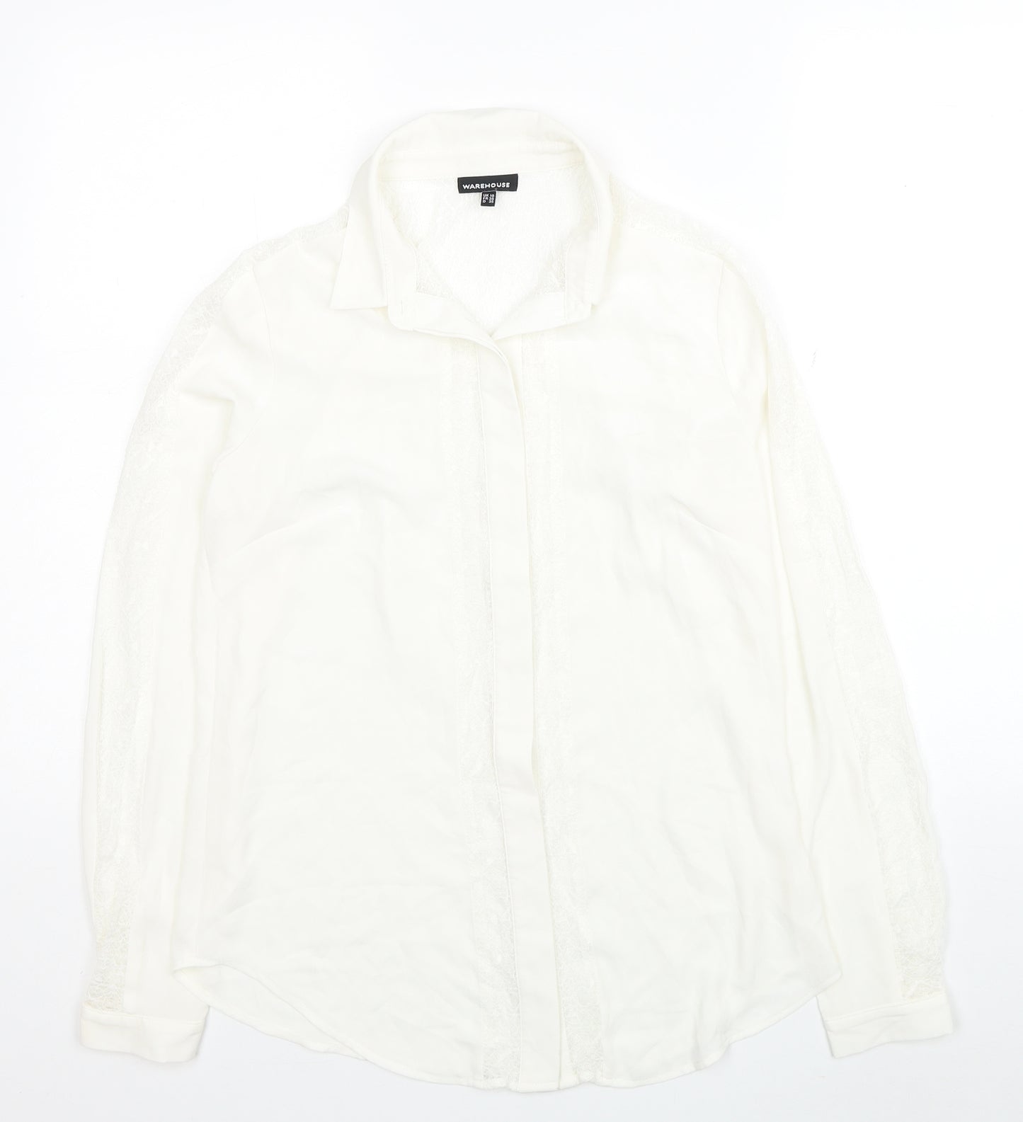 Warehouse Womens White Polyester Basic Blouse Size 10 Collared - Lace Detail