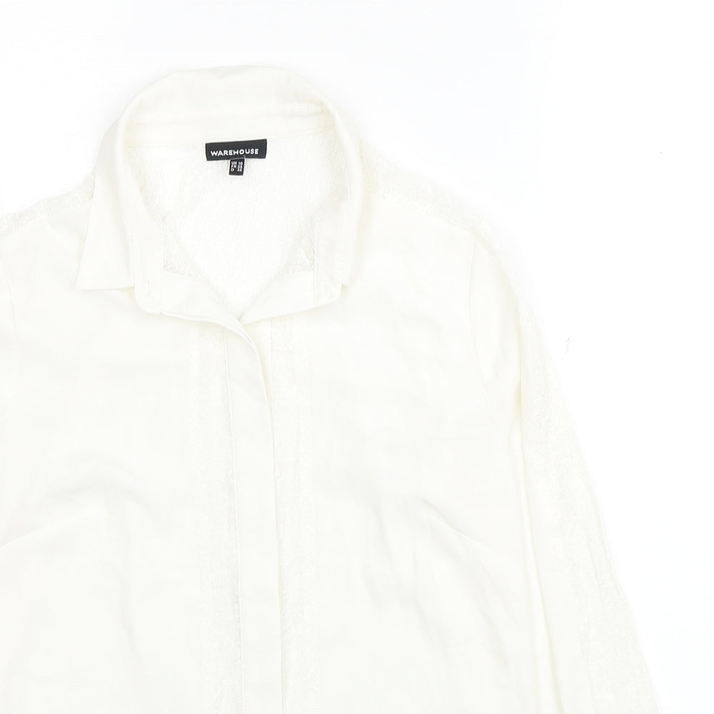 Warehouse Womens White Polyester Basic Blouse Size 10 Collared - Lace Detail