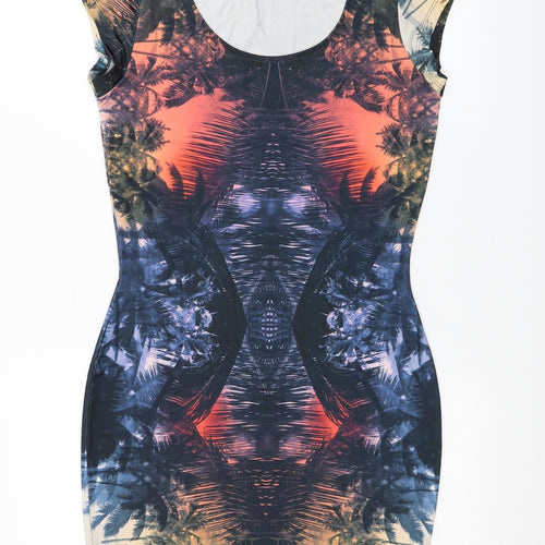 River Island Womens Multicoloured Floral Polyester Bodycon Size 10 Scoop Neck Pullover