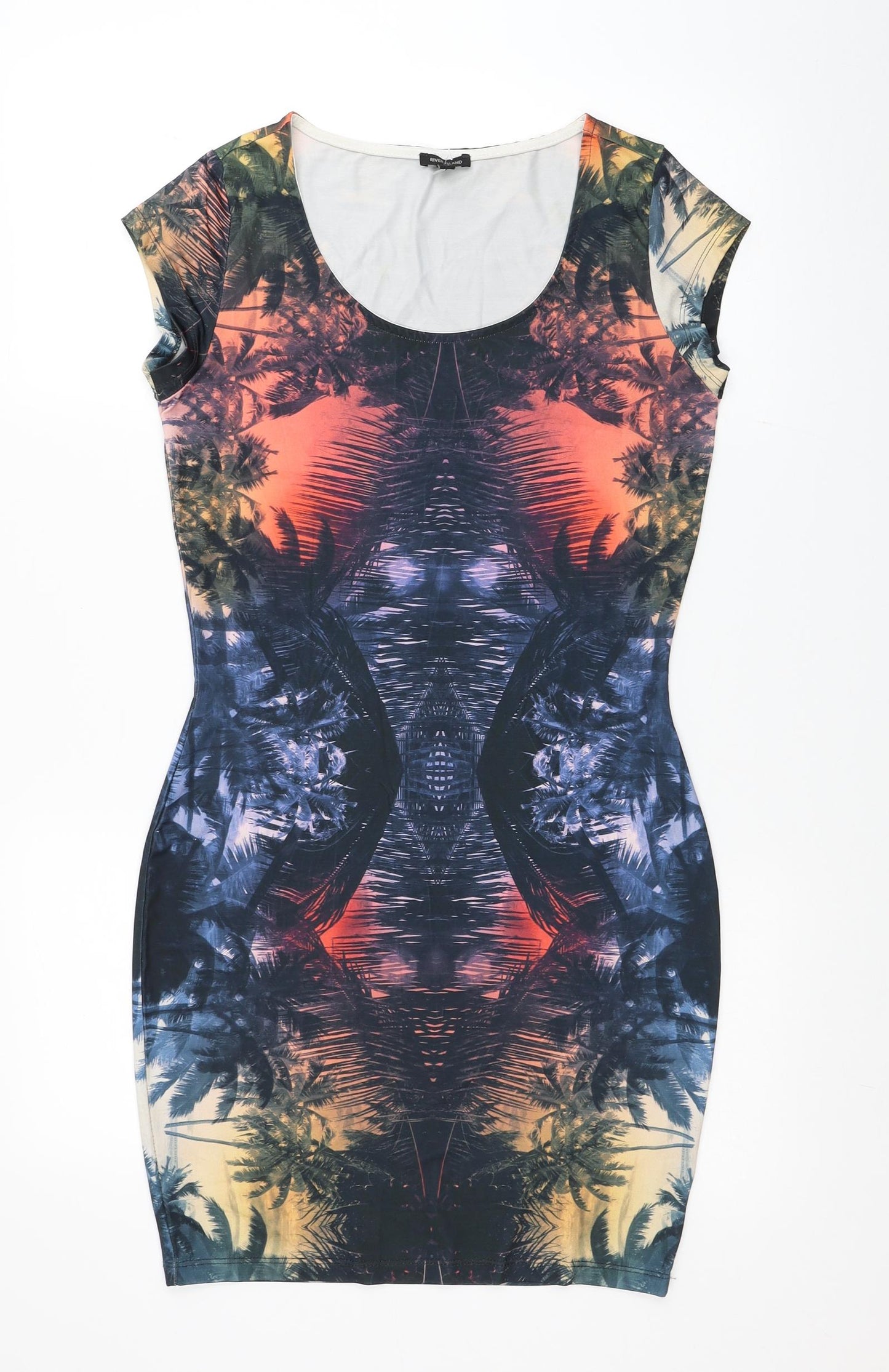 River Island Womens Multicoloured Floral Polyester Bodycon Size 10 Scoop Neck Pullover