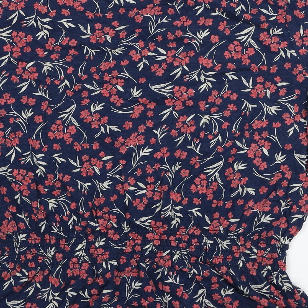 Fat Face Womens Blue Floral Cotton Basic T-Shirt Size 12 Scoop Neck