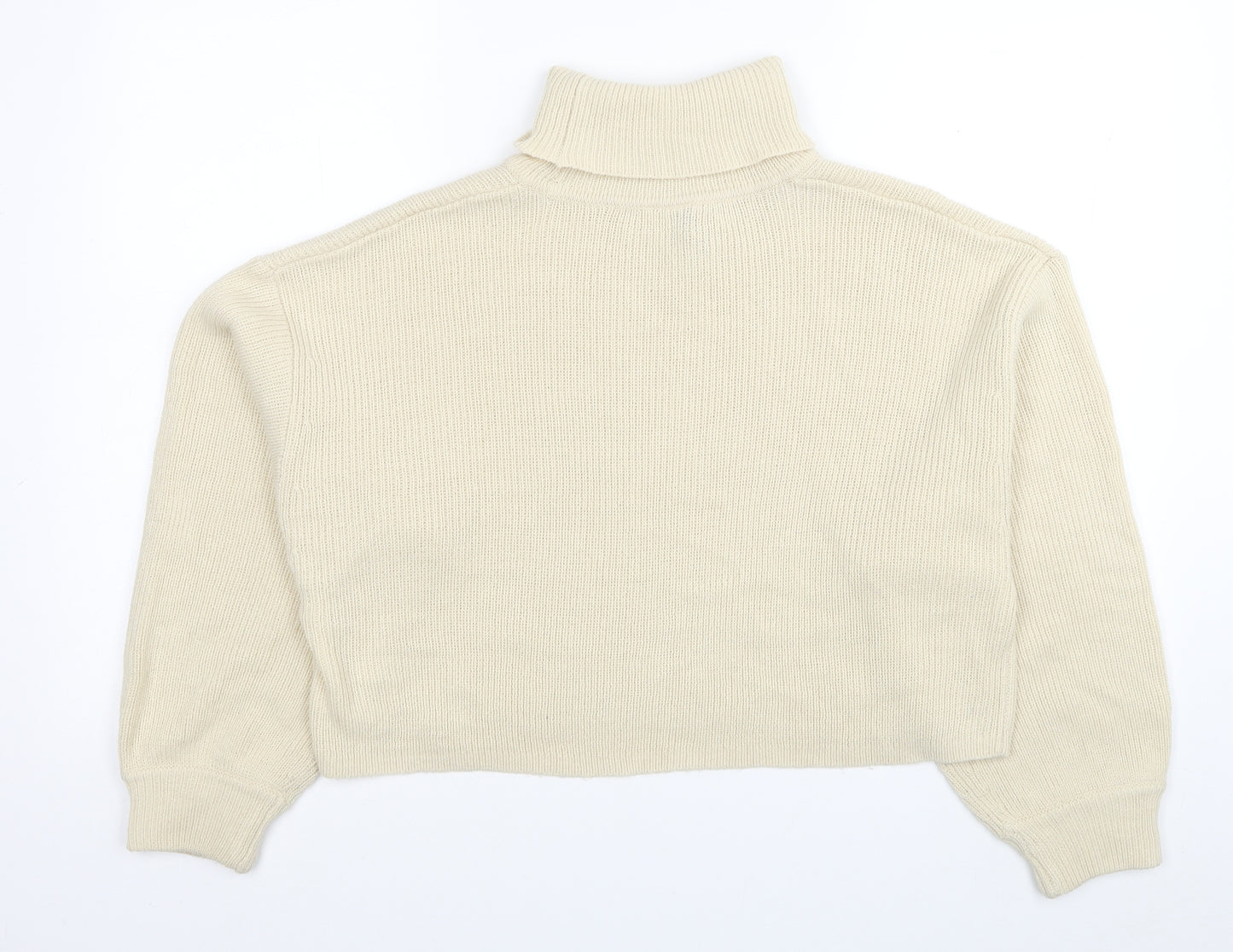 H&M Womens Beige Roll Neck Acrylic Pullover Jumper Size L - Cropped