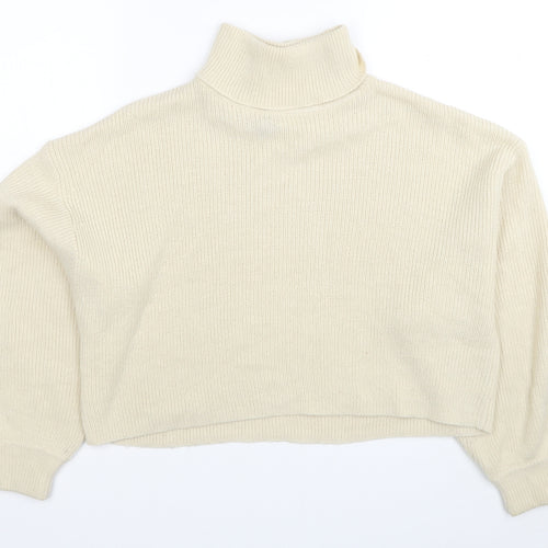H&M Womens Beige Roll Neck Acrylic Pullover Jumper Size L - Cropped